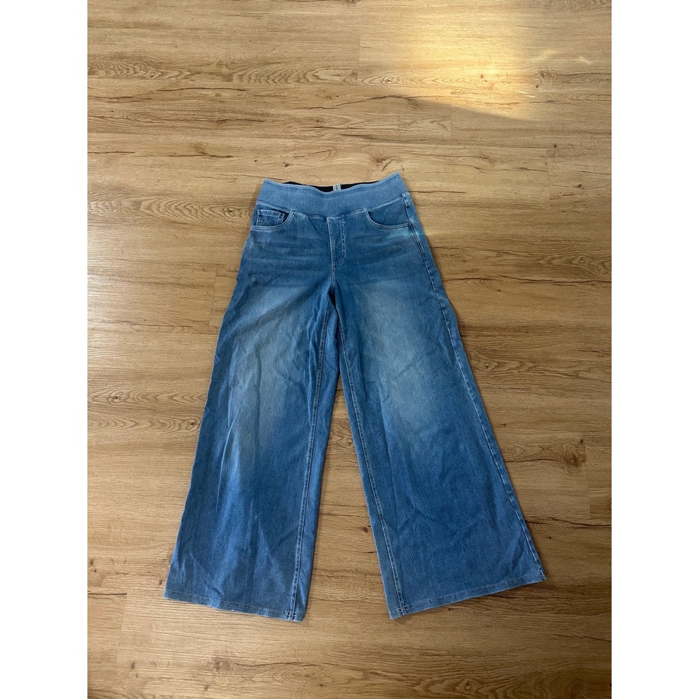 Halara Wide Leg Pull On Jeans Medium Wash Petite Medium High Waisted Denim Pants